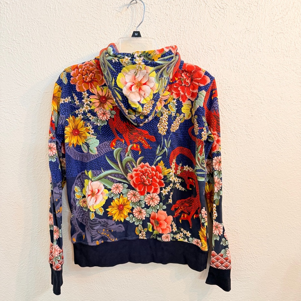 Johnny Was Navy Floral Zip Hoodie with Red, Yellow & Pink Accents - Picture 9 of 10